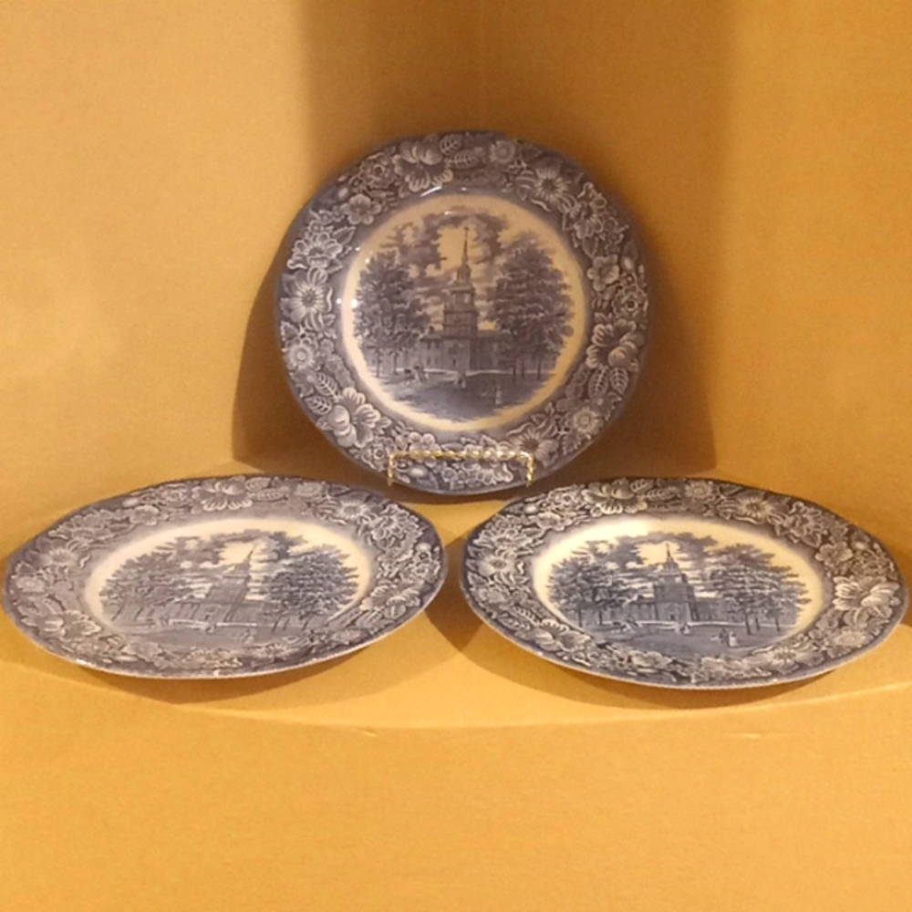 VTG- Staffordshire Liberty Blue Independence Hall Bundle 3-10" Dinner Plates.